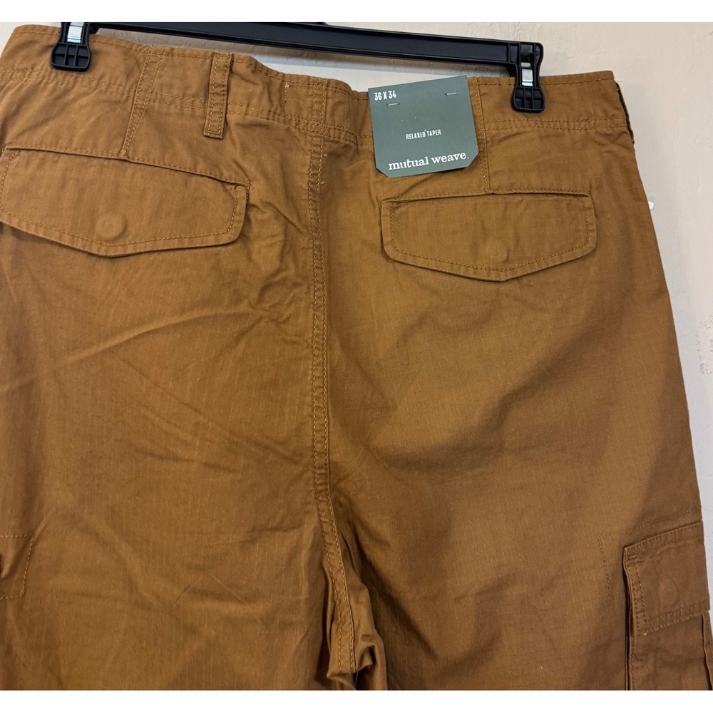 Mutual Weave Cargo Pants Men 36x34 Brown Relaxed Taper Ripstop Cotton UtilityNEW - Picture 7 of 10